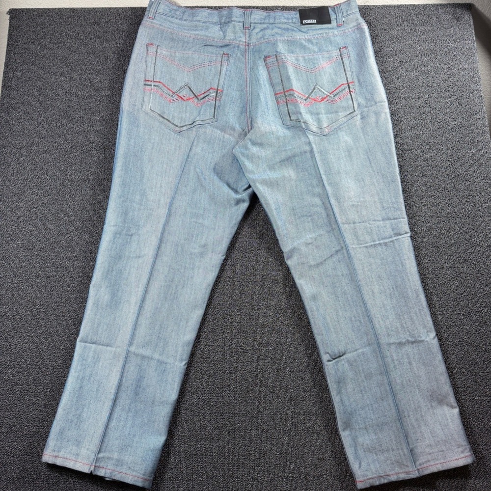 Qruel Mens 46x32 Denim Jeans‎ Light Wash Red Contrast Stitch Baggy Wide Leg Y2K